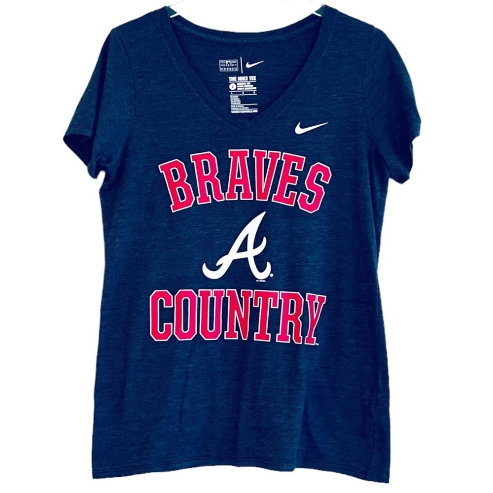 NIKE MLB Braves Country Heather Blue Athletic Fit Short Sleeve Top  Size L